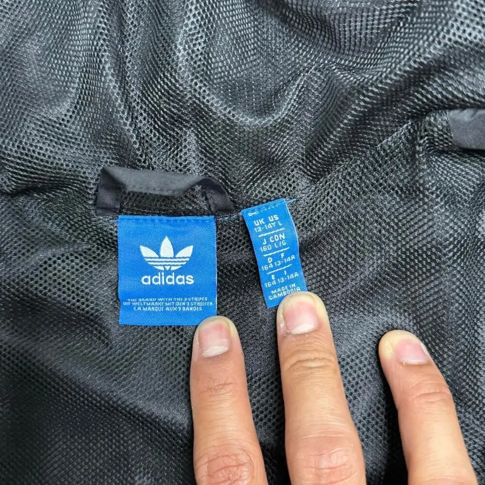 Adidas Originals Youth Large Hooded Windbreaker Jacket Black White